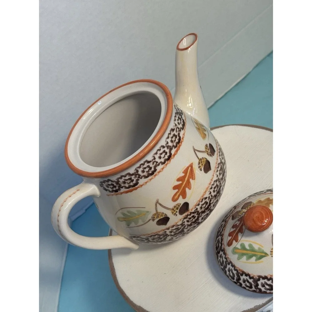 Temp-tations Old World Autumn Tea Serving Set With‎ Tray Fall Leaves Acorns. 6pc